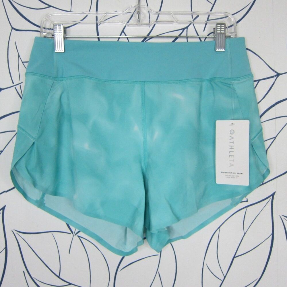 Athleta Women Size Small Aqua Blue Run With It 3.5" Shorts Tie Dye